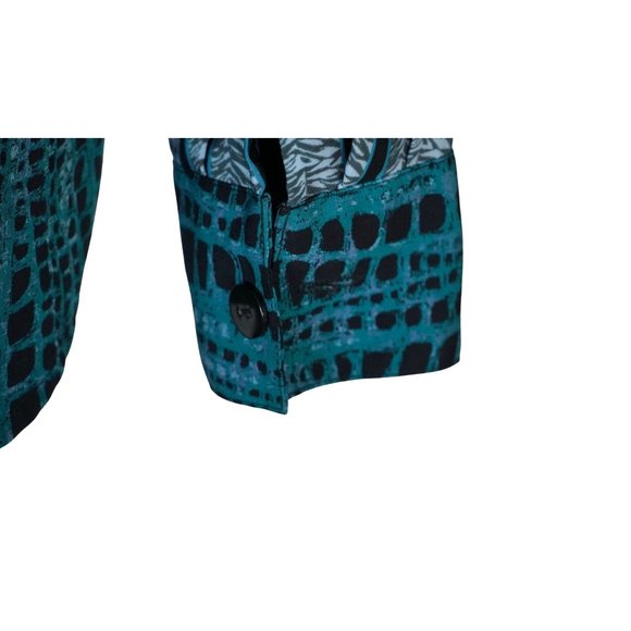 Koos of Course Top Womens Size S Wearable Art Button Up Blouse Teal Black Gray L - Picture 9 of 13